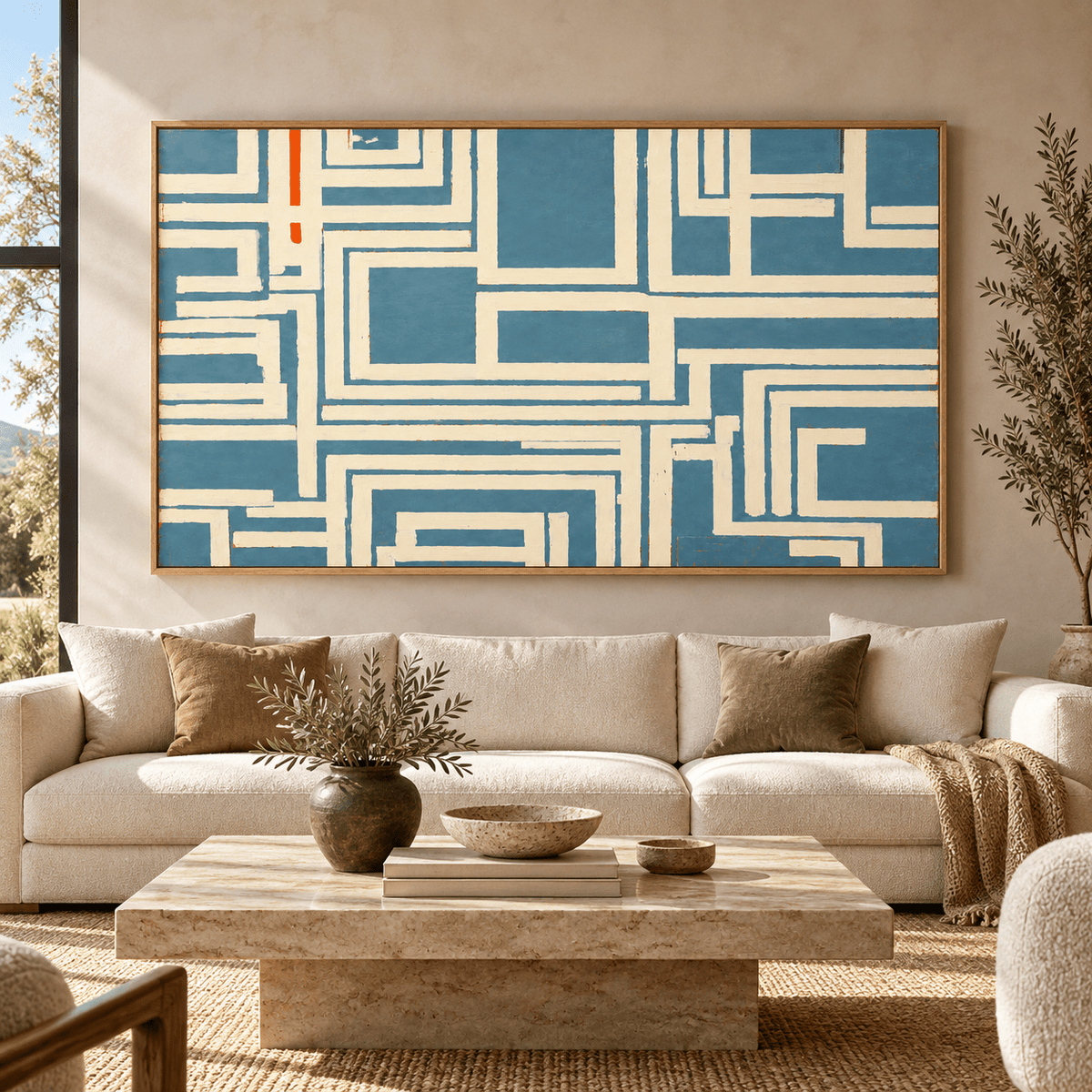 Blue Abstract Painting – Blue Maze by Rossetti Art