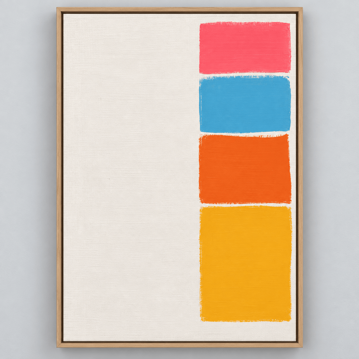 Bright Abstract Painting Original – Chroma Column by Rossetti Art, pink, blue, orange and yellow color blocks on cream