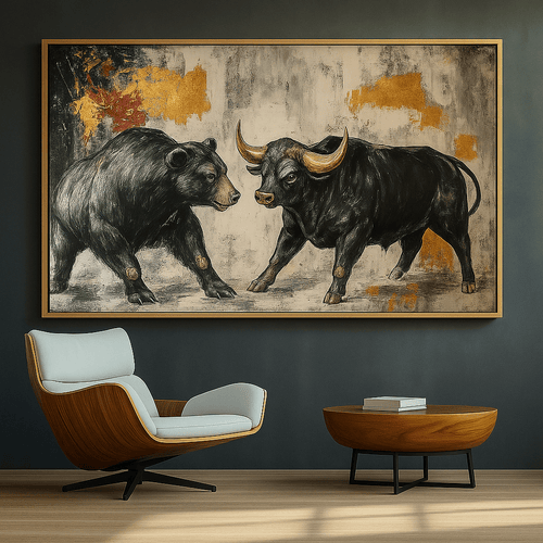 Original Painting : Bull vs Bear Showdown – Bull vs Bear Painting modern abstract canvas wall art by Rossetti Art – luxury interior design artwork for living room, bedroom, office – Bull and Bear Canvas Painting handmade wall art handmade wall decor