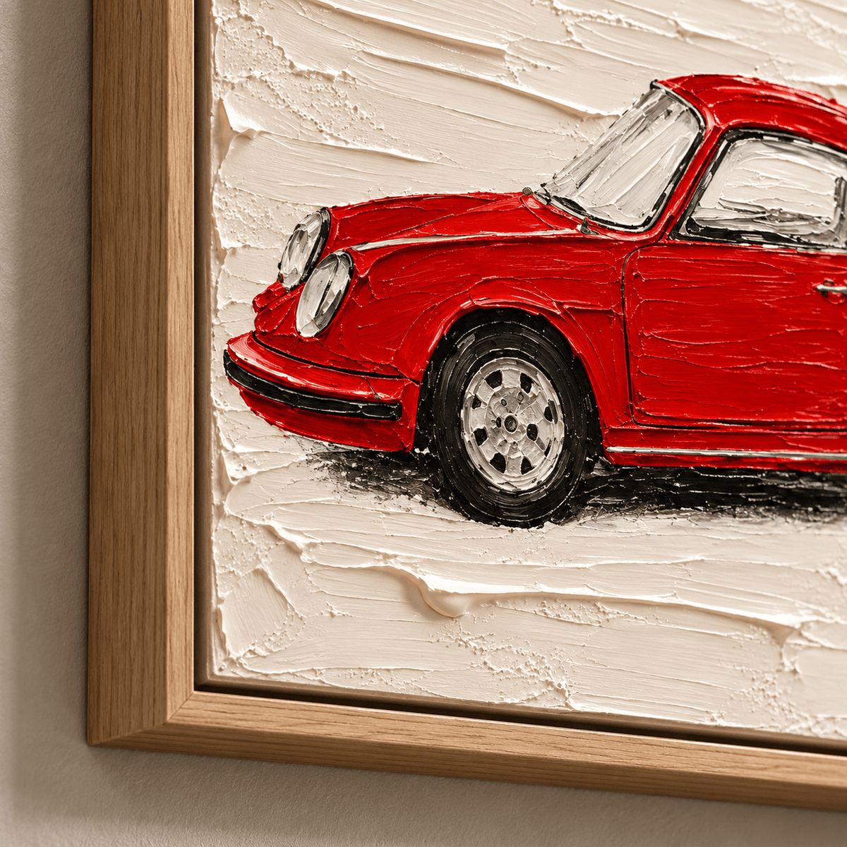 Car Painting on Canvas – Scarlet Coupe plaster texture close-up by Rossetti Art