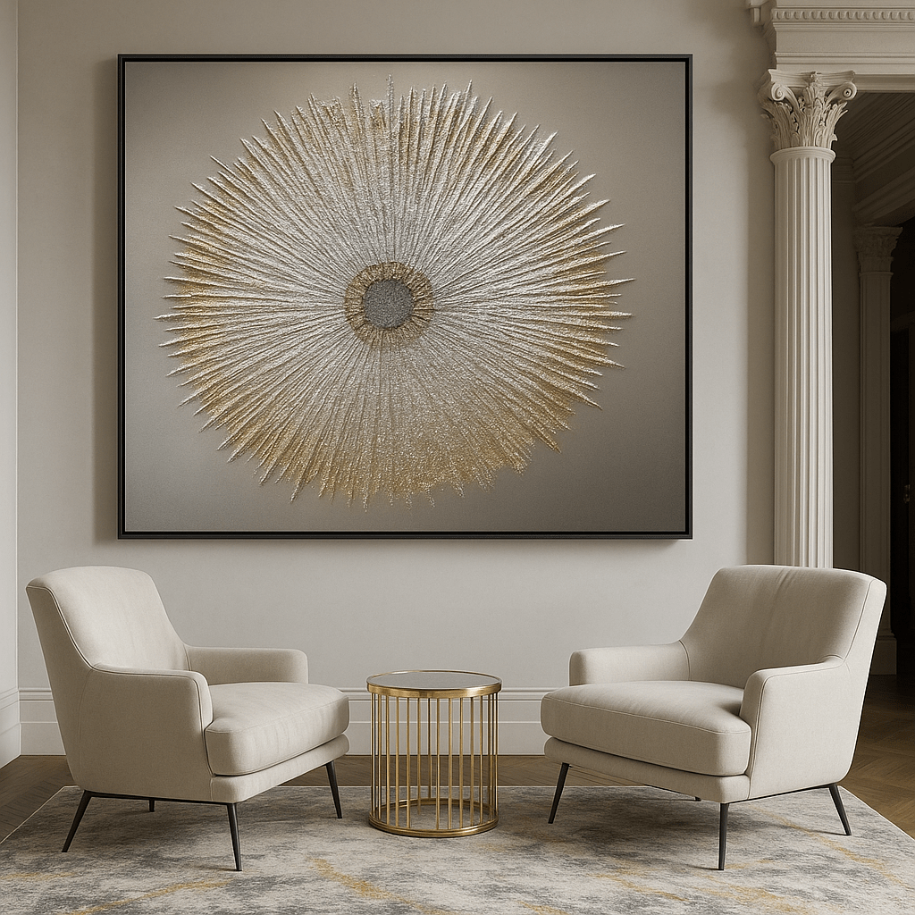 Original Painting : Celestial Bloom – Textured Gold Sunburst Painting - Chiara Rossetti