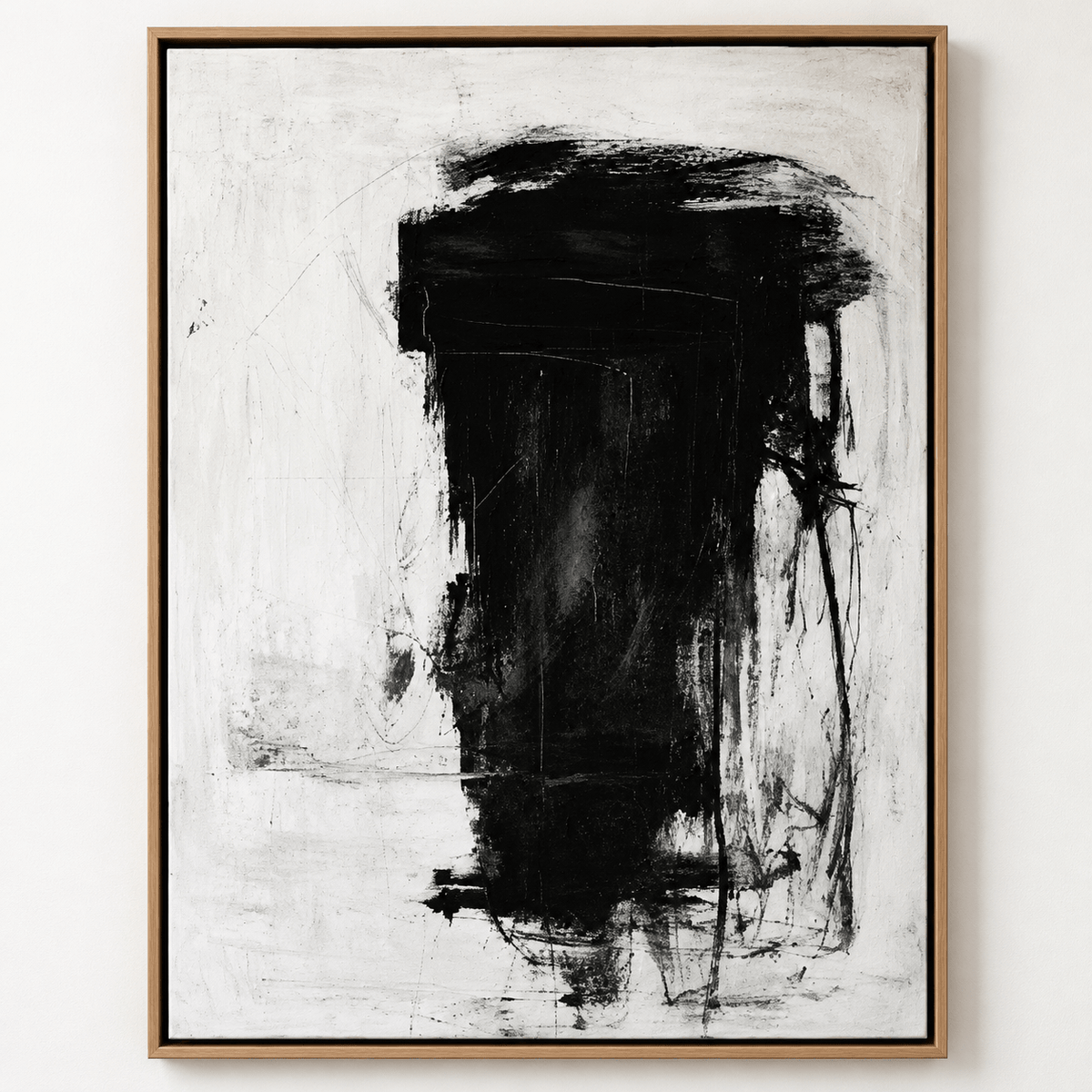 Charcoal Abstract Painting Original – Ink Monolith framed original by Rossetti Art