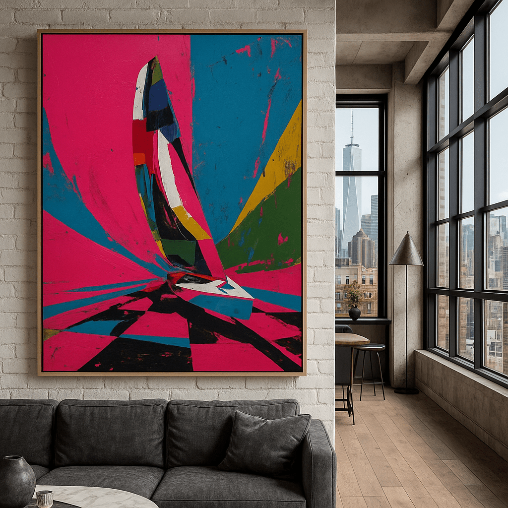 Original Painting : Chromatic Sail Voyage - Abstract Sailboat Original Painting modern abstract canvas wall art by Rossetti Art – luxury interior design artwork for living room, bedroom, office – abstract boat drawing abstract boat painting abstract sailboat oil painting