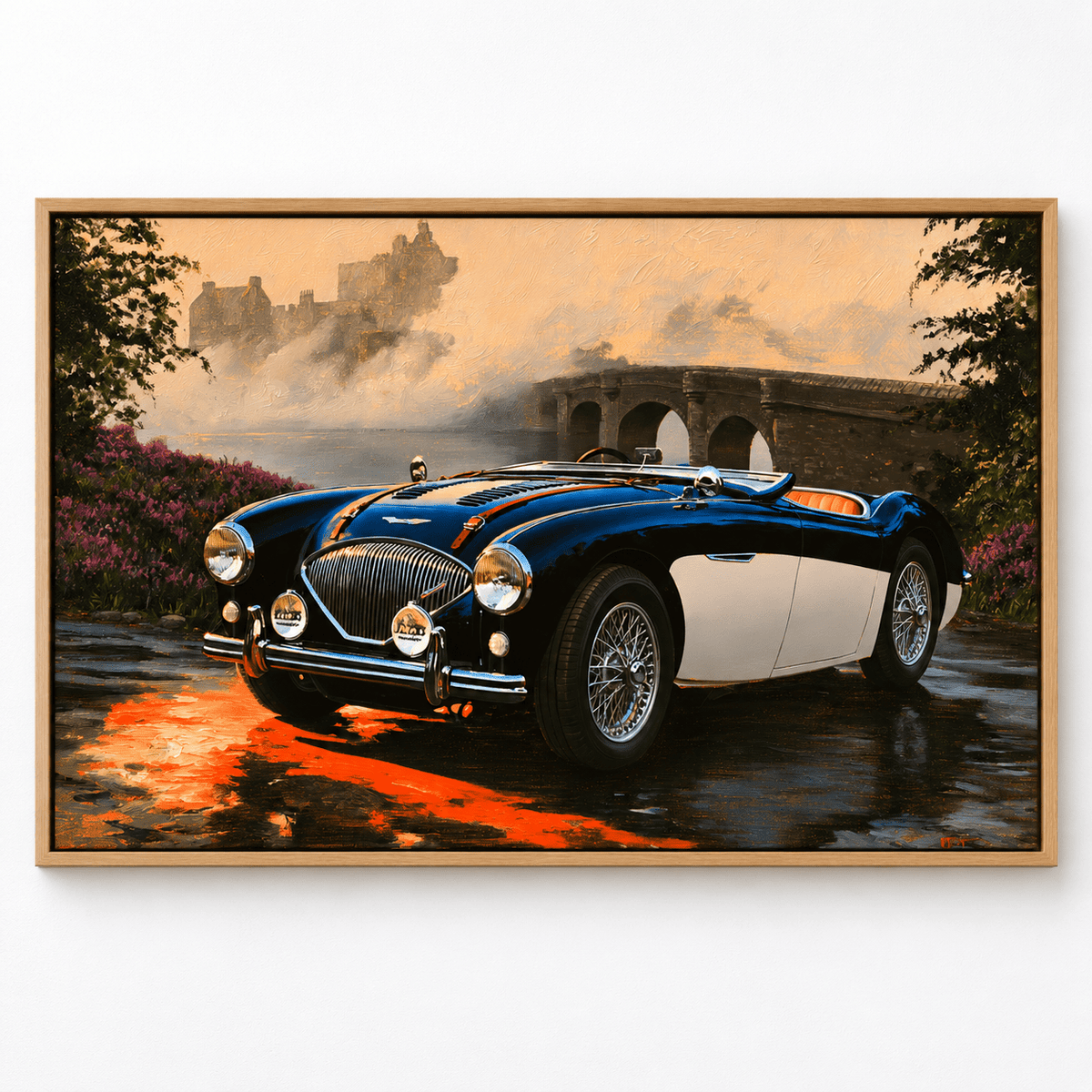 Classic Car Painting Original – Highland Roadster by Rossetti Art, vintage convertible in a floating frame