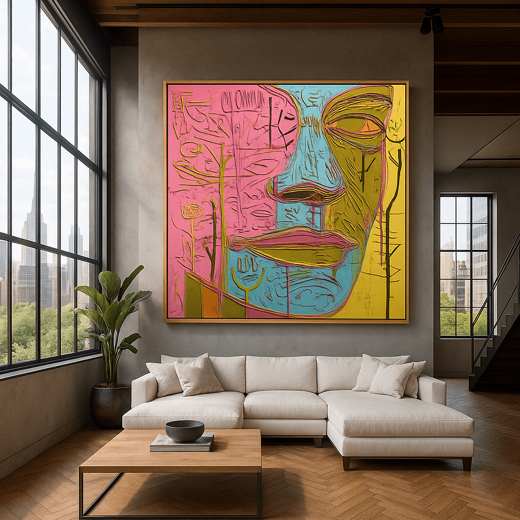 Original Painting : Color Symphony Face – Modern Abstract Expressionist Original Painting by Chiara Rossetti modern abstract canvas wall art by Rossetti Art – luxury interior design artwork for living room, bedroom, office – abstract woman art emotional artwork Interior Design Artwork