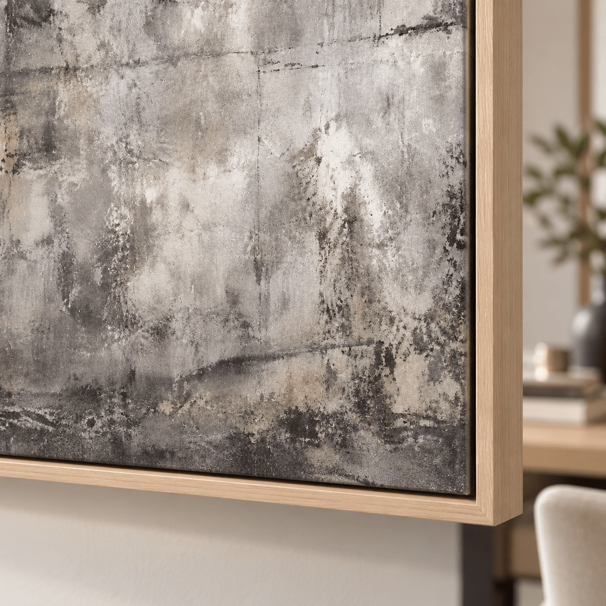 Concrete Wall Art – Concrete Veil Original Painting corner close-up of the floater frame by Rossetti Art