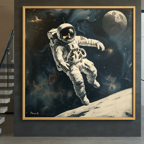 Original Painting : Cosmic Explorer - Astronaut Space Art modern abstract canvas wall art by Rossetti Art – luxury interior design artwork for living room, bedroom, office – astronaut wall art celestial art print futuristic wall decor