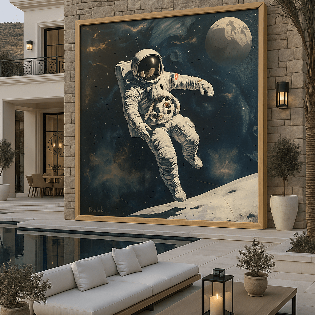 Original Painting : Cosmic Explorer - Astronaut Space Art modern abstract canvas wall art by Rossetti Art – luxury interior design artwork for living room, bedroom, office – astronaut wall art celestial art print futuristic wall decor