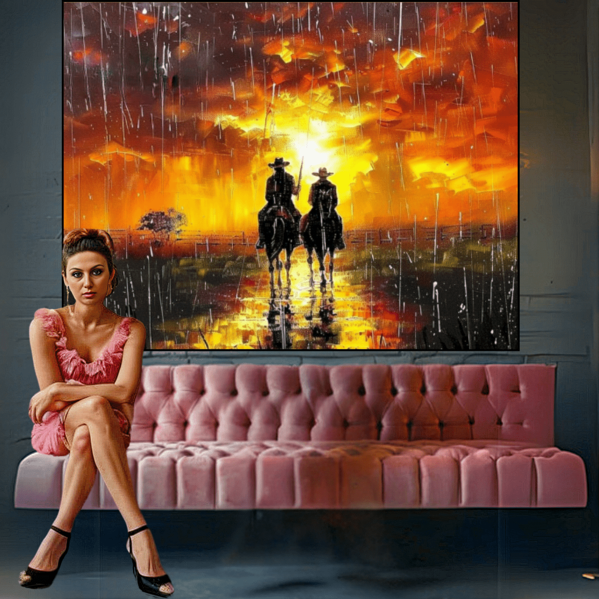 Original Painting : Cowboy Paintings Original modern abstract canvas wall art by Rossetti Art – luxury interior design artwork for living room, bedroom, office – contemporary wall painting creative abstract painting Handmade Art Canvas