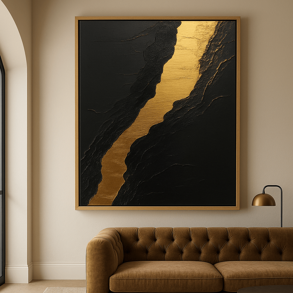 Original Painting : Cracked Gold – Textured Black & Gold Foil Art - Chiara Rossetti