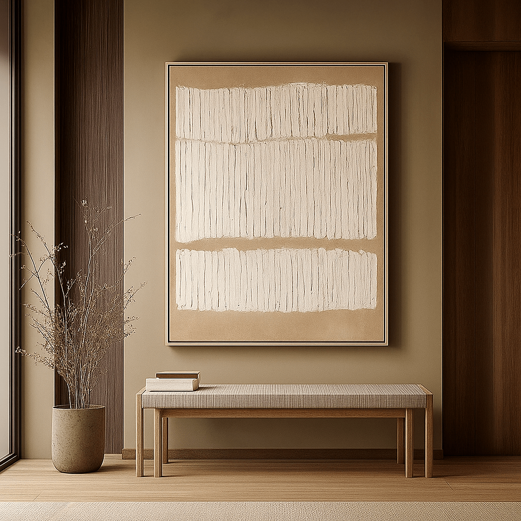 Original Painting : Desert Lines - Textured Neutral Abstract Original Painting – Beige Minimalist Wall Art modern abstract canvas wall art by Rossetti Art – luxury interior design artwork for living room, bedroom, office – abstract expressionist painting abstract wall art art for modern homes