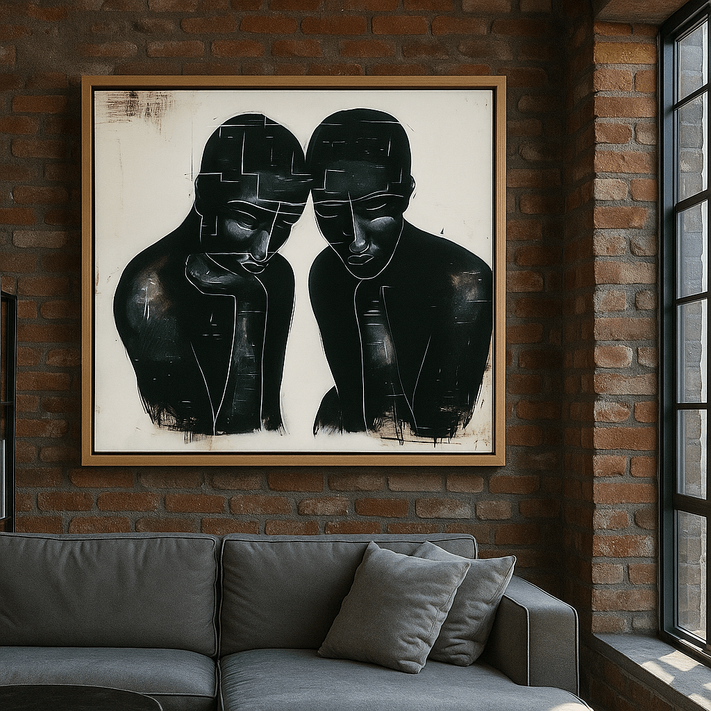 Original Painting : Duality of Silence – Modern Figurative Original Painting for Contemporary Interiors modern abstract canvas wall art by Rossetti Art – luxury interior design artwork for living room, bedroom, office – artistic wall decor bold colorful wall decor contemporary wall painting