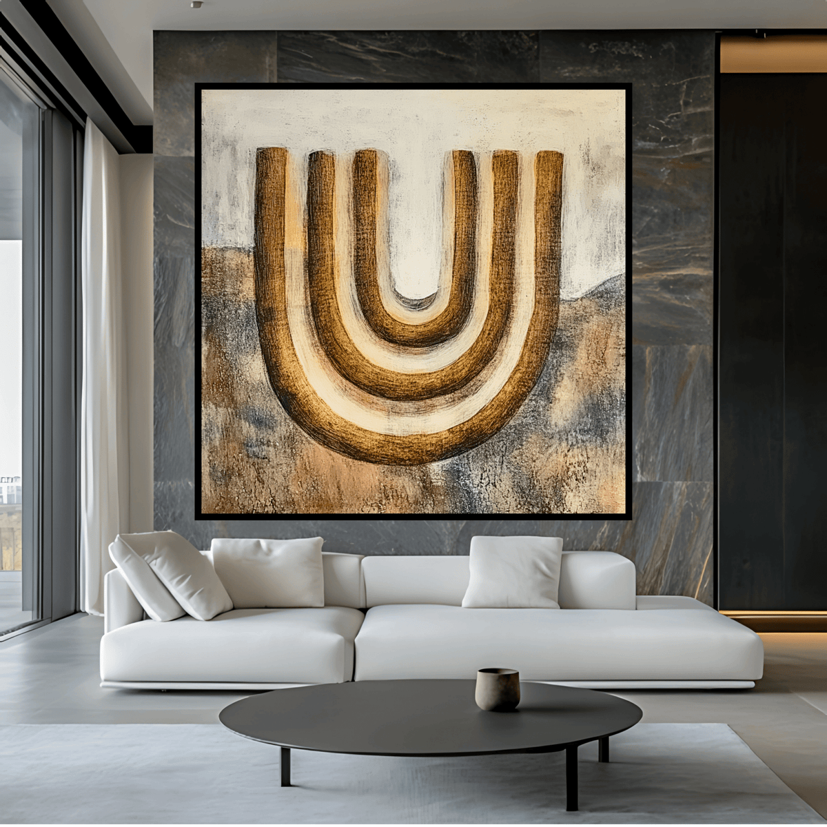 Original Painting : Earthbound Harmony – Textured Abstract Art modern abstract canvas wall art by Rossetti Art – luxury interior design artwork for living room, bedroom, office – art for modern interiors Black And White Art Black and white artwork