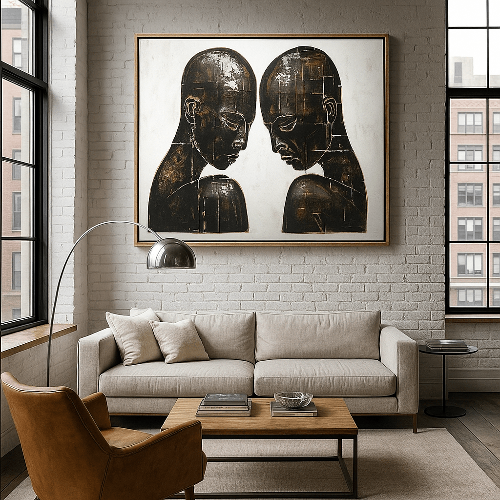 Original Painting : Echoes of Stillness – Modern Figurative Original Painting for Luxury Interiors modern abstract canvas wall art by Rossetti Art – luxury interior design artwork for living room, bedroom, office – artistic wall decor bold colorful wall decor contemporary wall painting