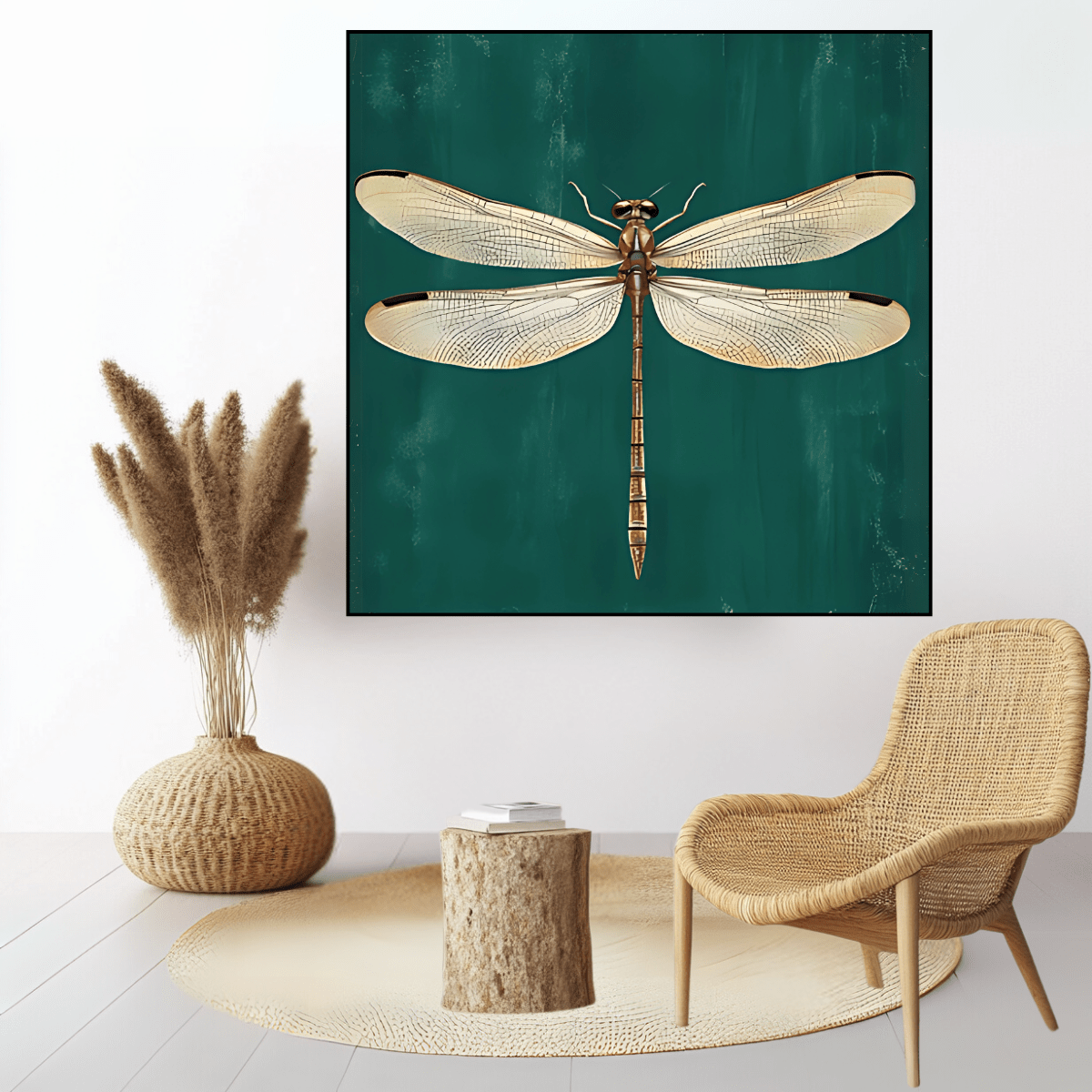Original Painting : Emerald Flight Embrace – Dragonfly Botanical Drawing - Chiara Rossetti
