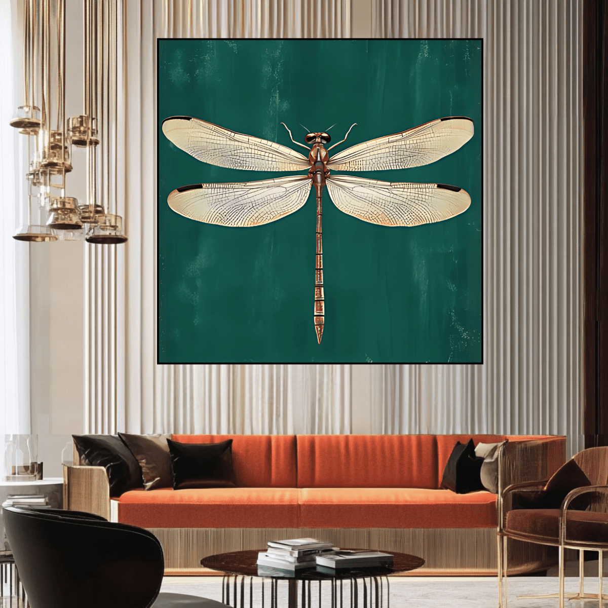 Original Painting : Emerald Flight Embrace – Dragonfly Botanical Drawing - Chiara Rossetti