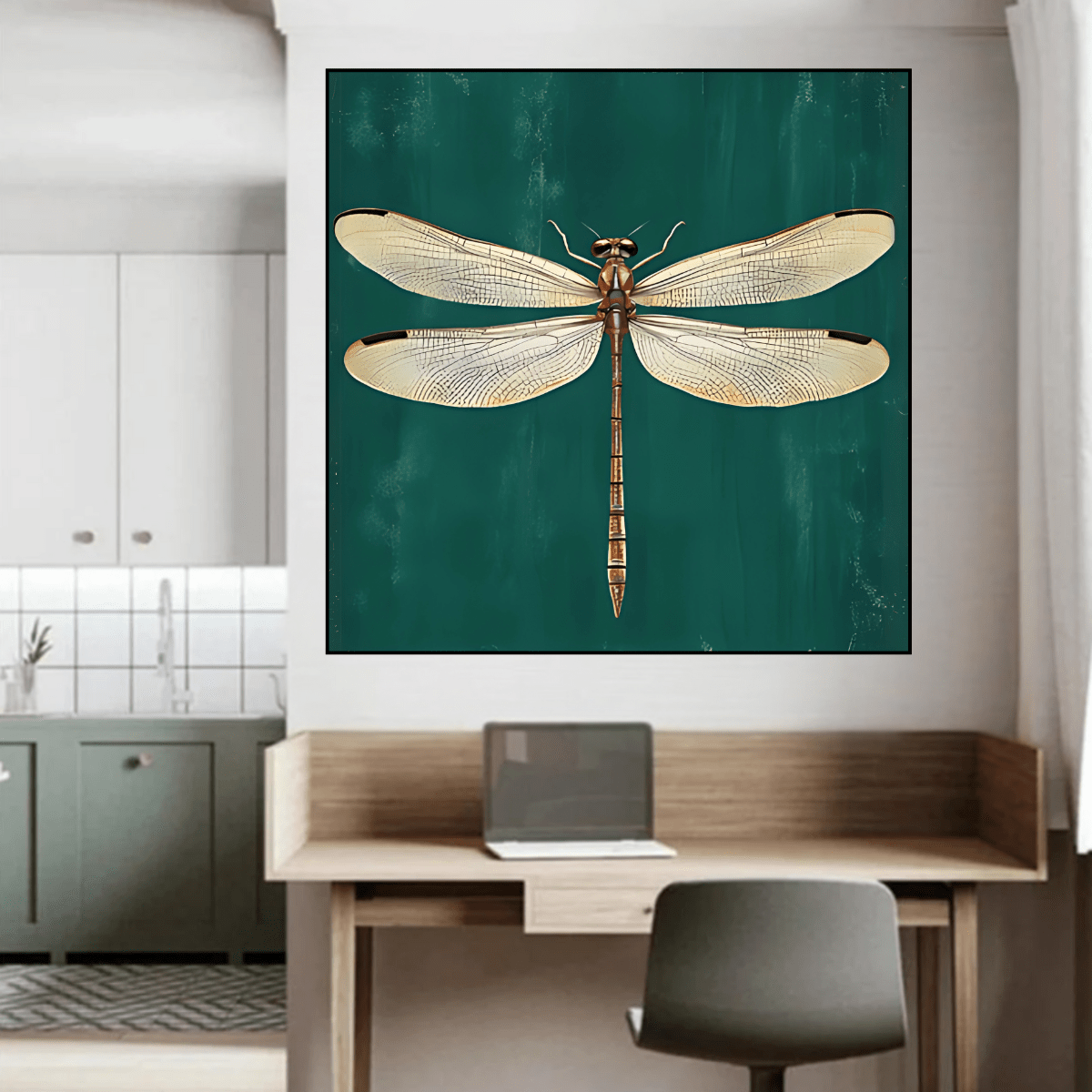 Original Painting : Emerald Flight Embrace – Dragonfly Botanical Drawing - Chiara Rossetti