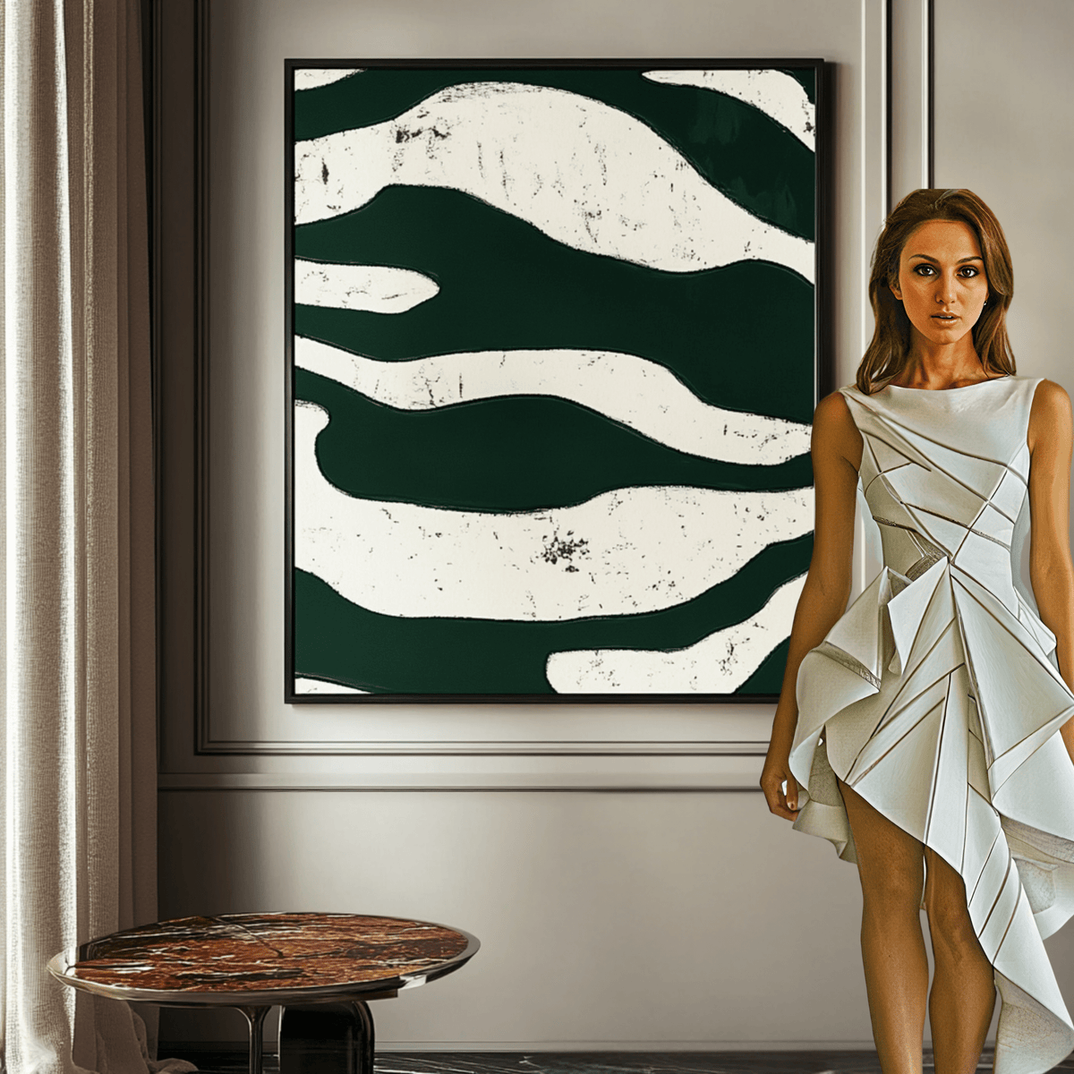 Original Painting : "Emerald Serenity" - Emerald Painting modern abstract canvas wall art by Rossetti Art – luxury interior design artwork for living room, bedroom, office – gold and black painting green and ivory wall art Handmade Art Canvas