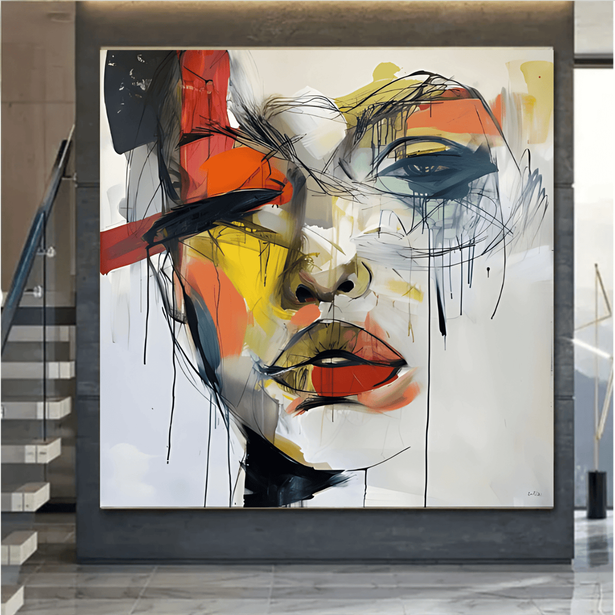 Original Painting : Emotions Unveiled - Original Abstract Face Art Painting on Canvas modern abstract canvas wall art by Rossetti Art – luxury interior design artwork for living room, bedroom, office – abstract face painting abstract faces painting face abstract art