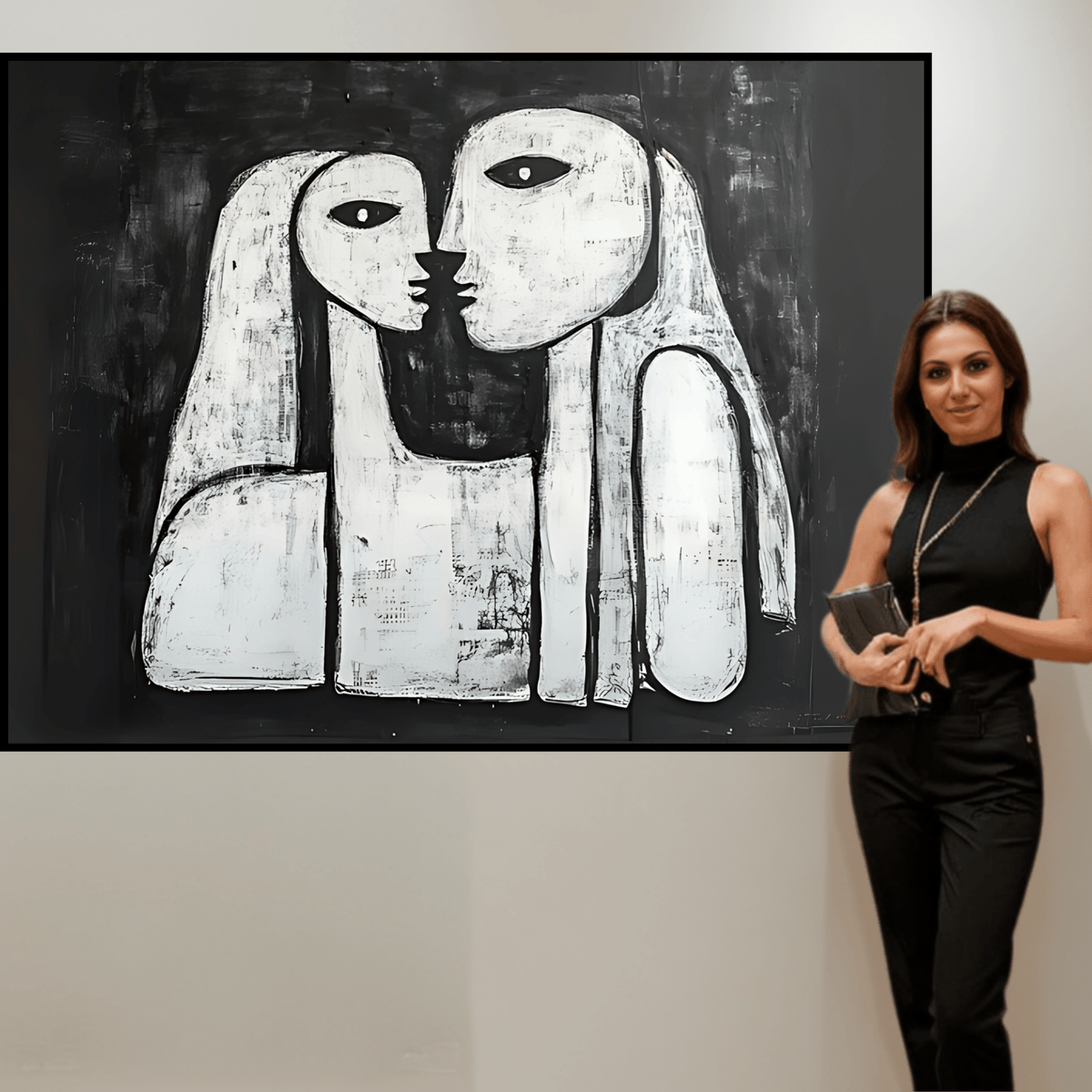 Original Painting : Eternal Gaze – Abstract Black & White Canvas Art modern abstract canvas wall art by Rossetti Art – luxury interior design artwork for living room, bedroom, office – Black and white artwork black and white canvas black and white canvas art for living room