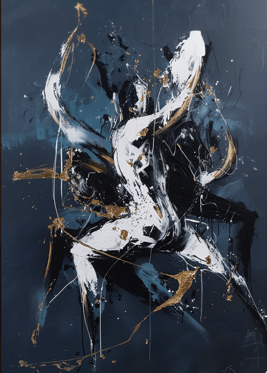 Original Painting : Ethereal Motion - Abstract Gold & White on Midnight Blue – Luxury Original Painting by Chiara Rossetti modern abstract canvas wall art by Rossetti Art – luxury interior design artwork for living room, bedroom, office – abstract canvas for gallery walls abstract expressionism painting abstract expressionist painting