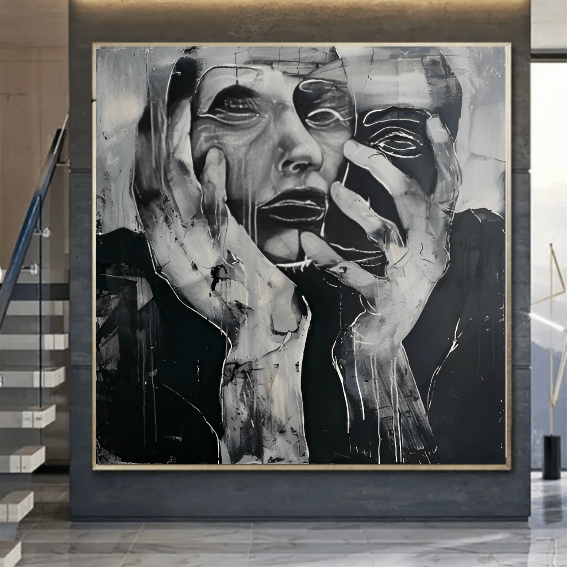 Original Painting : Figurative Painting on Canvas - Black and White Wall Art Framed Minimalist - Chiara Rossetti
