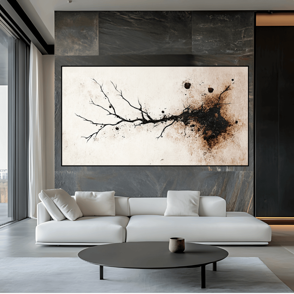 Original Painting : "Fractured Growth" – Tree Painting Canvas modern abstract canvas wall art by Rossetti Art – luxury interior design artwork for living room, bedroom, office – Black and white artwork black and white canvas black and white canvas art for living room