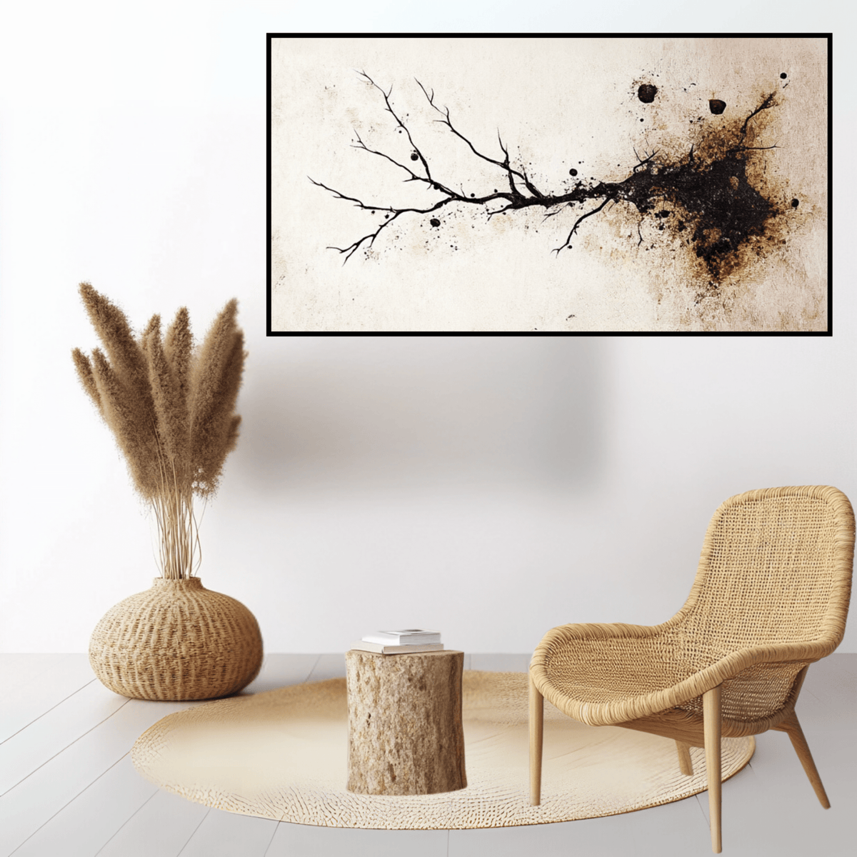 Original Painting : "Fractured Growth" – Tree Painting Canvas modern abstract canvas wall art by Rossetti Art – luxury interior design artwork for living room, bedroom, office – Black and white artwork black and white canvas black and white canvas art for living room