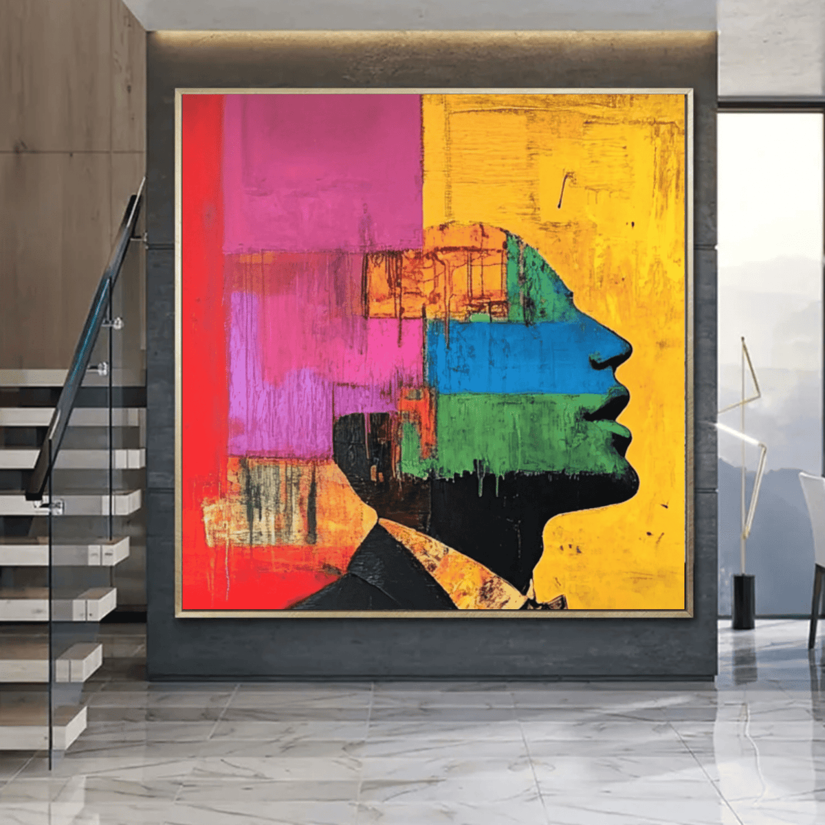 Original Painting : "Fragments of Color" modern abstract canvas wall art by Rossetti Art – luxury interior design artwork for living room, bedroom, office – abstract portrait painting artistic modern wall art bold abstract portrait