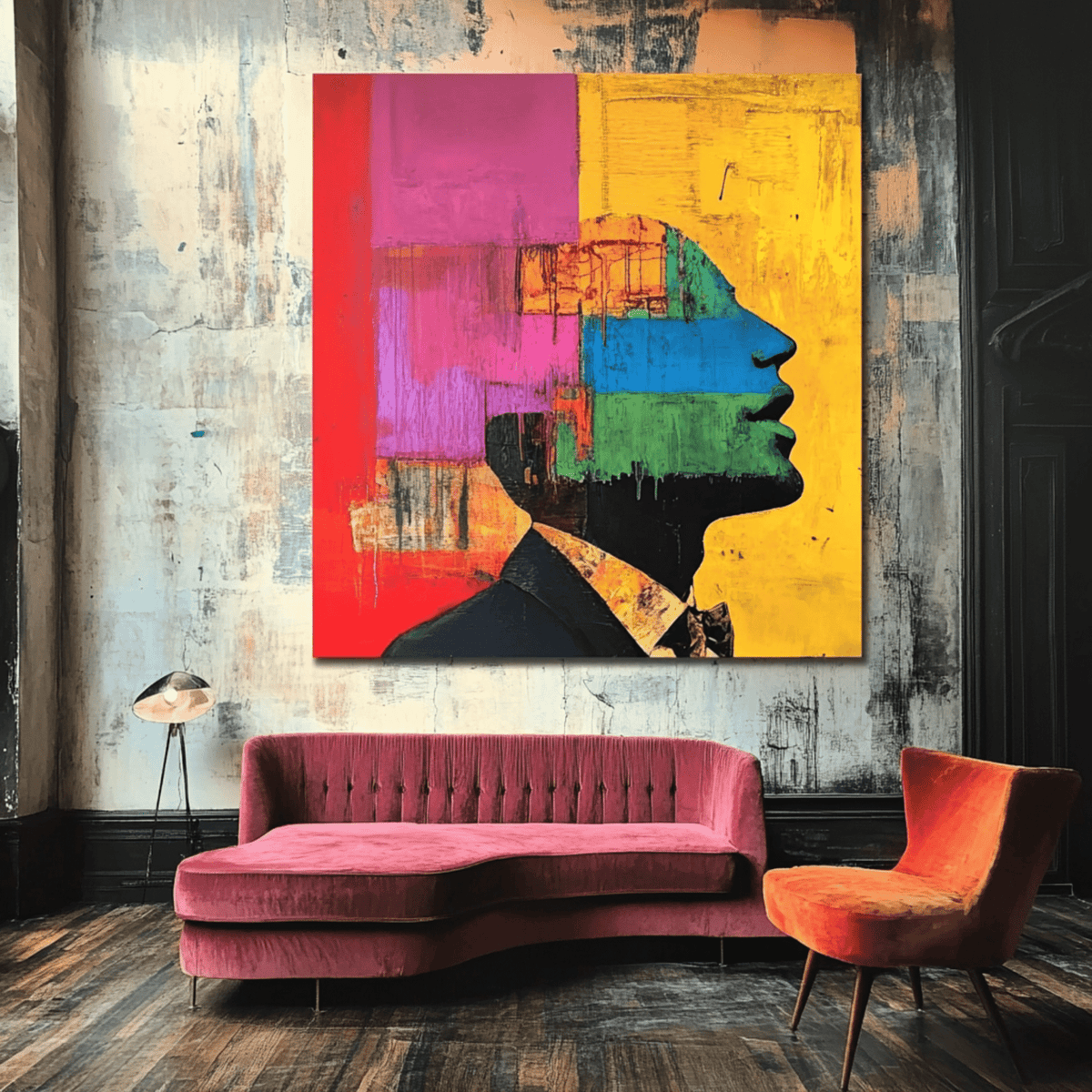 Original Painting : "Fragments of Color" modern abstract canvas wall art by Rossetti Art – luxury interior design artwork for living room, bedroom, office – abstract portrait painting artistic modern wall art bold abstract portrait