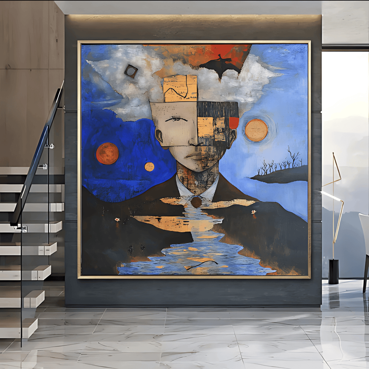 Original Painting : "Fragments of the Mind" modern abstract canvas wall art by Rossetti Art – luxury interior design artwork for living room, bedroom, office – abstract mixed media art abstract portrait painting artistic landscape wall art