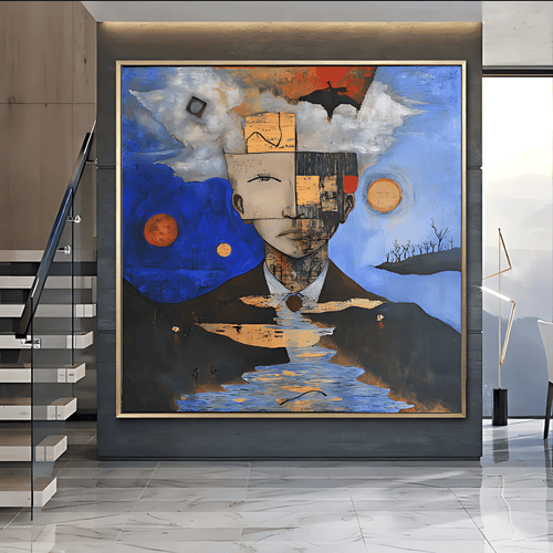 Original Painting : "Fragments of the Mind" modern abstract canvas wall art by Rossetti Art – luxury interior design artwork for living room, bedroom, office – abstract mixed media art abstract portrait painting artistic landscape wall art