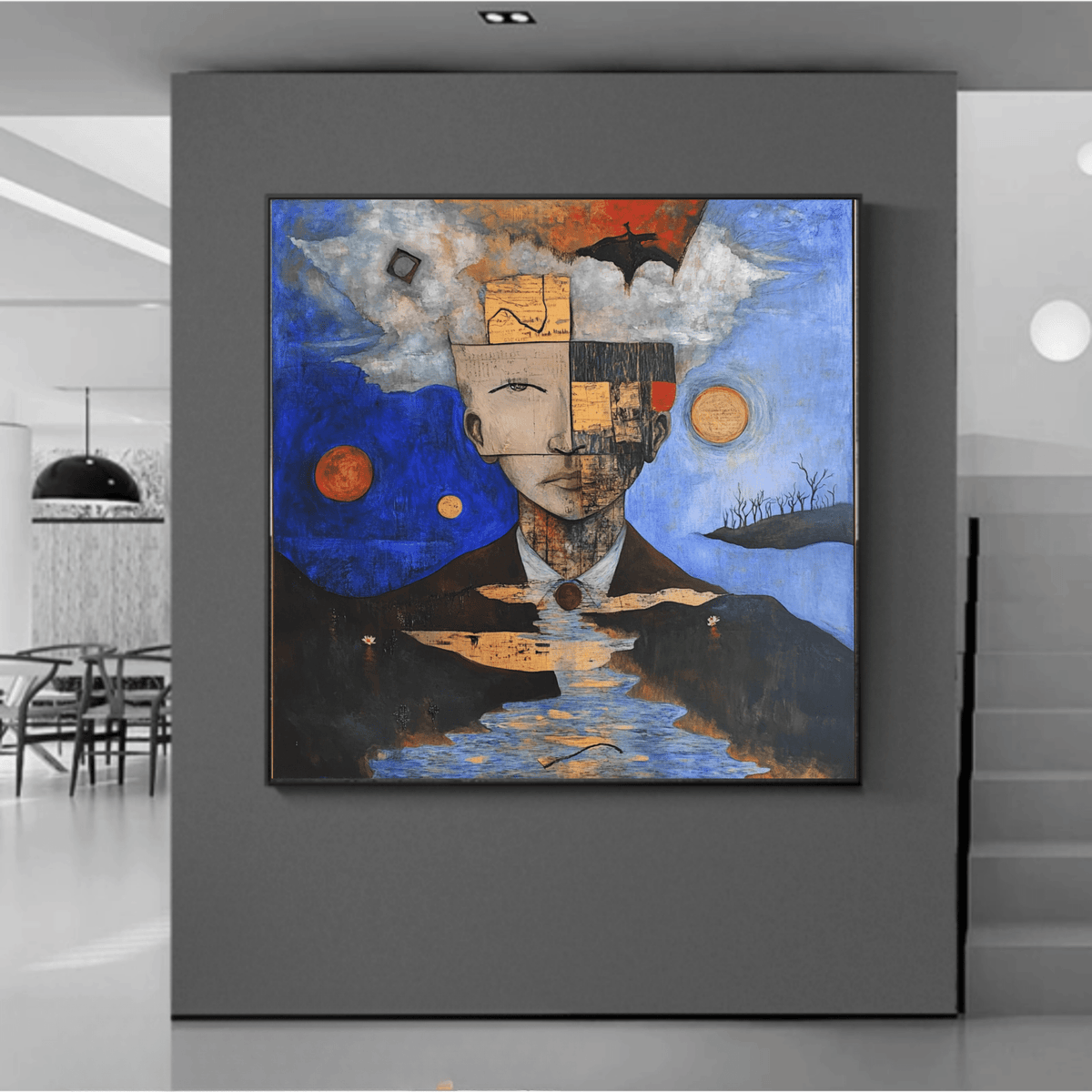 Original Painting : "Fragments of the Mind" modern abstract canvas wall art by Rossetti Art – luxury interior design artwork for living room, bedroom, office – abstract mixed media art abstract portrait painting artistic landscape wall art