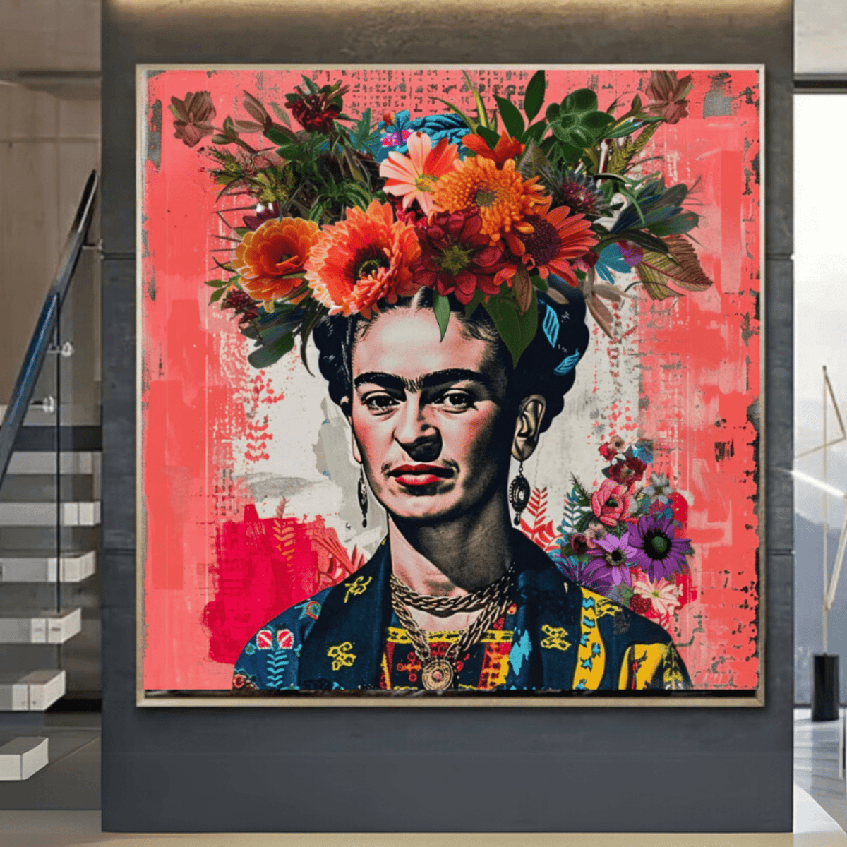 Original Painting : Frida Kahlo Self - portrait with Cropped Hair modern abstract canvas wall art by Rossetti Art – luxury interior design artwork for living room, bedroom, office – Frida Kahlo Frida Kahlo PAINTING