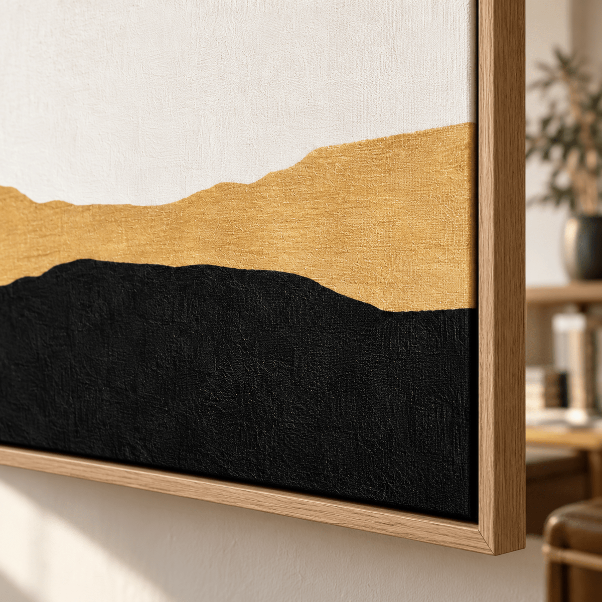 Gold and Black Wall Art – Golden Ridge framed corner detail by Rossetti Art