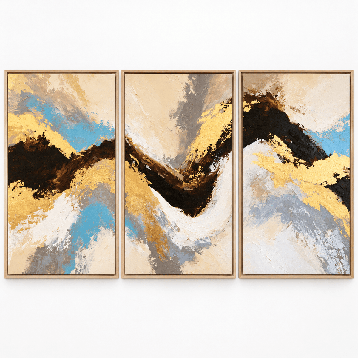 Gold and Grey Wall Art – Gilt Ridge set of 3 by Rossetti Art, framed angular gold and blue triptych