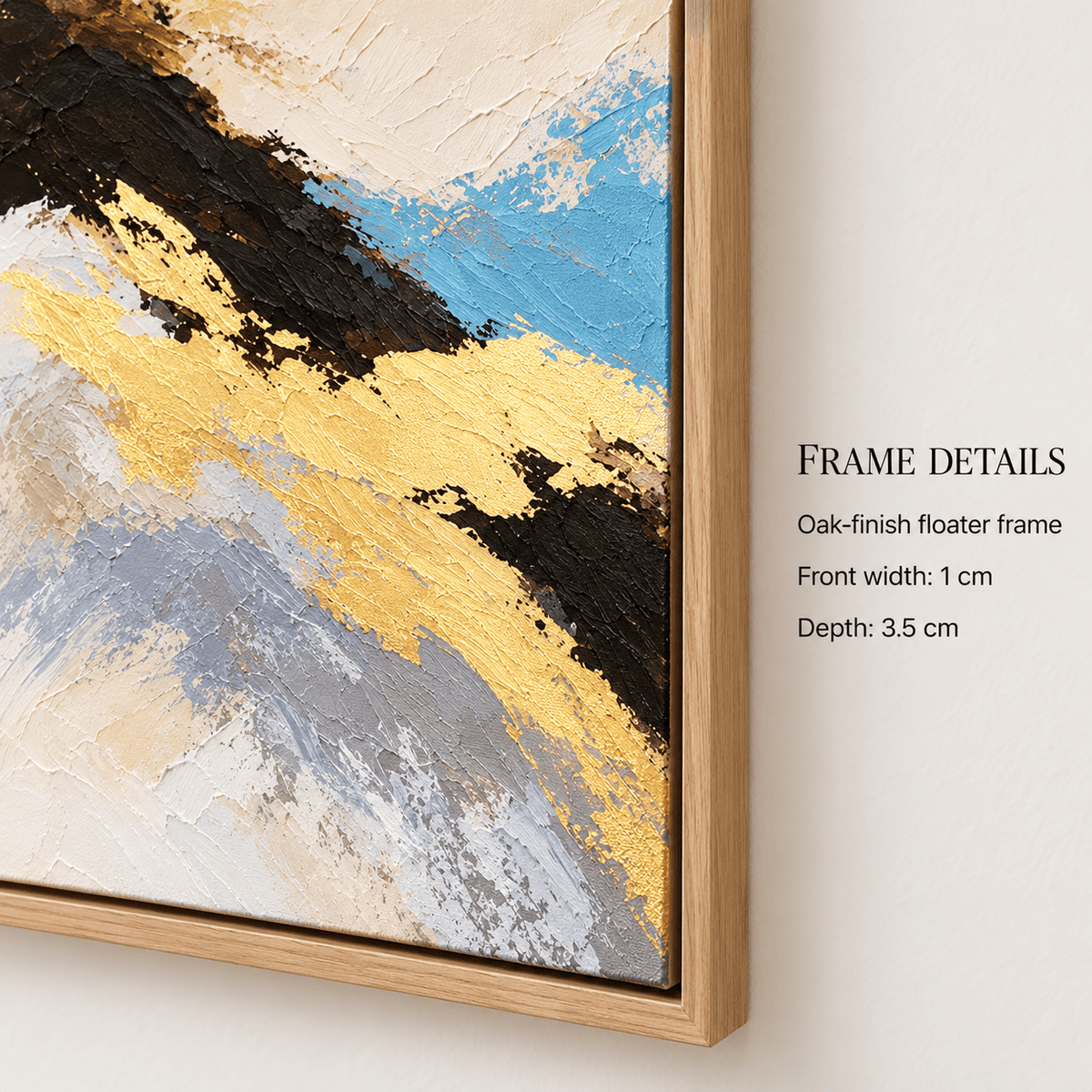 Gold and Grey Wall Art – Gilt Ridge set of 3 by Rossetti Art, close-up of the textured surface and floater frame