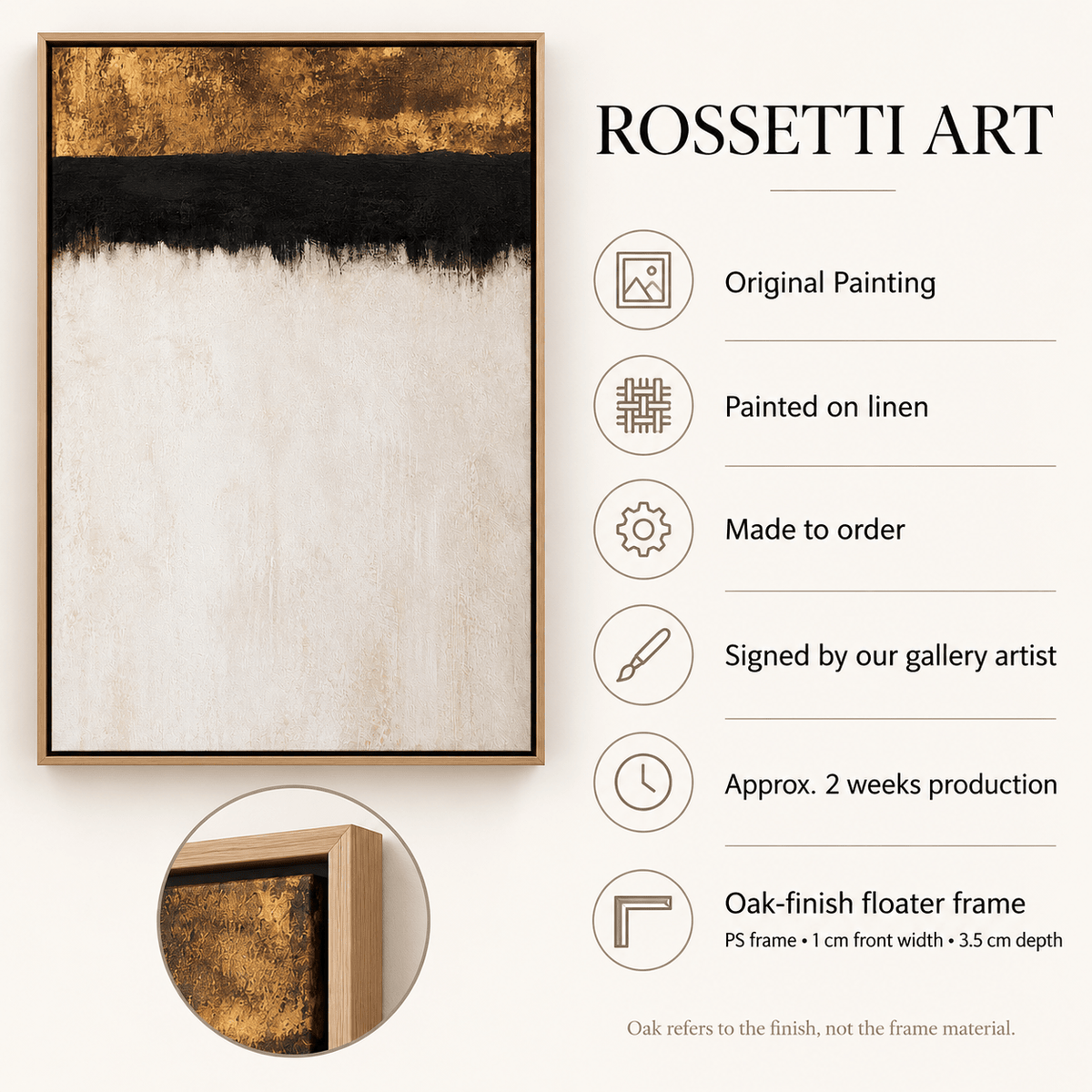 Gold Textured Wall Art Original – Bronze Horizon details: painted on linen, made to order, signed by Rossetti Art