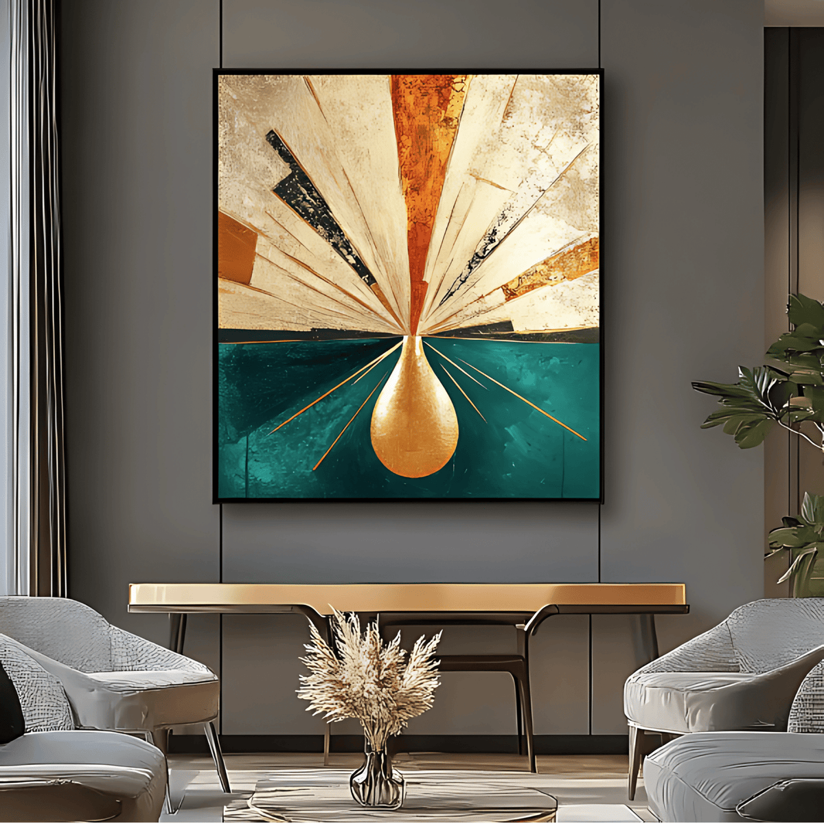 Original Painting : "Golden Burst" - Luxurious Abstract Wall Art modern abstract canvas wall art by Rossetti Art – luxury interior design artwork for living room, bedroom, office – abstract painting print abstract wall art art for modern interiors