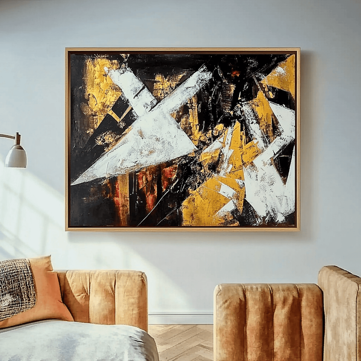 Original Painting : "Golden Chaos" – Abstract Expressionist Wall Art modern abstract canvas wall art by Rossetti Art – luxury interior design artwork for living room, bedroom, office – creative abstract painting earthy wall art Handmade Art Canvas