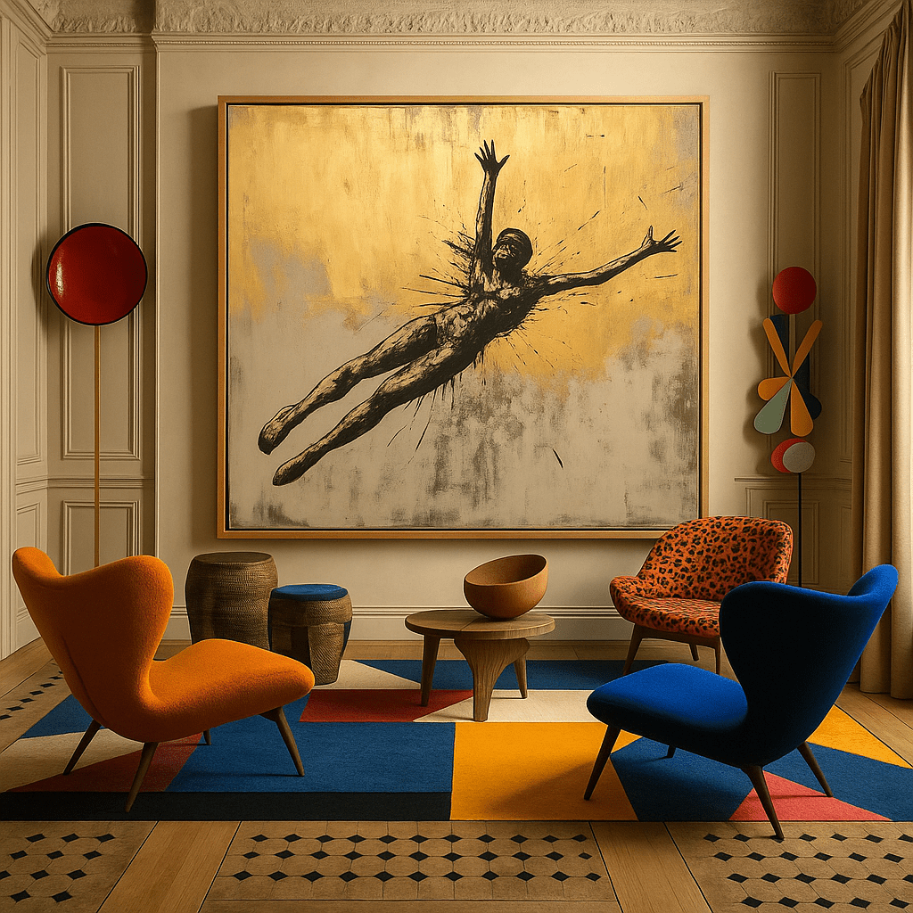 Original Painting : "Golden Flight" modern abstract canvas wall art by Rossetti Art – luxury interior design artwork for living room, bedroom, office – abstract portrait painting abstract wall decor black and gold painting