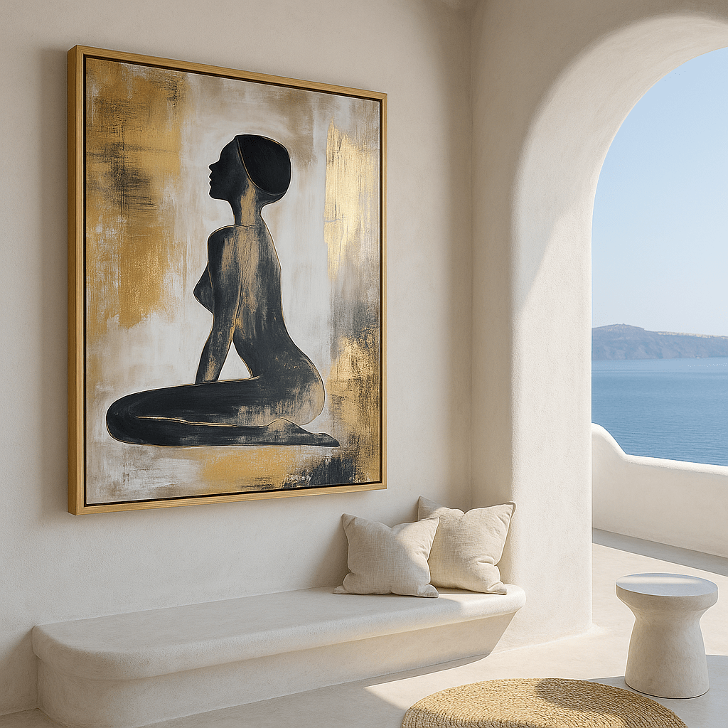Original Painting: Golden Grace – Minimalist Female Silhouette in Black & Gold - Chiara Rossetti
