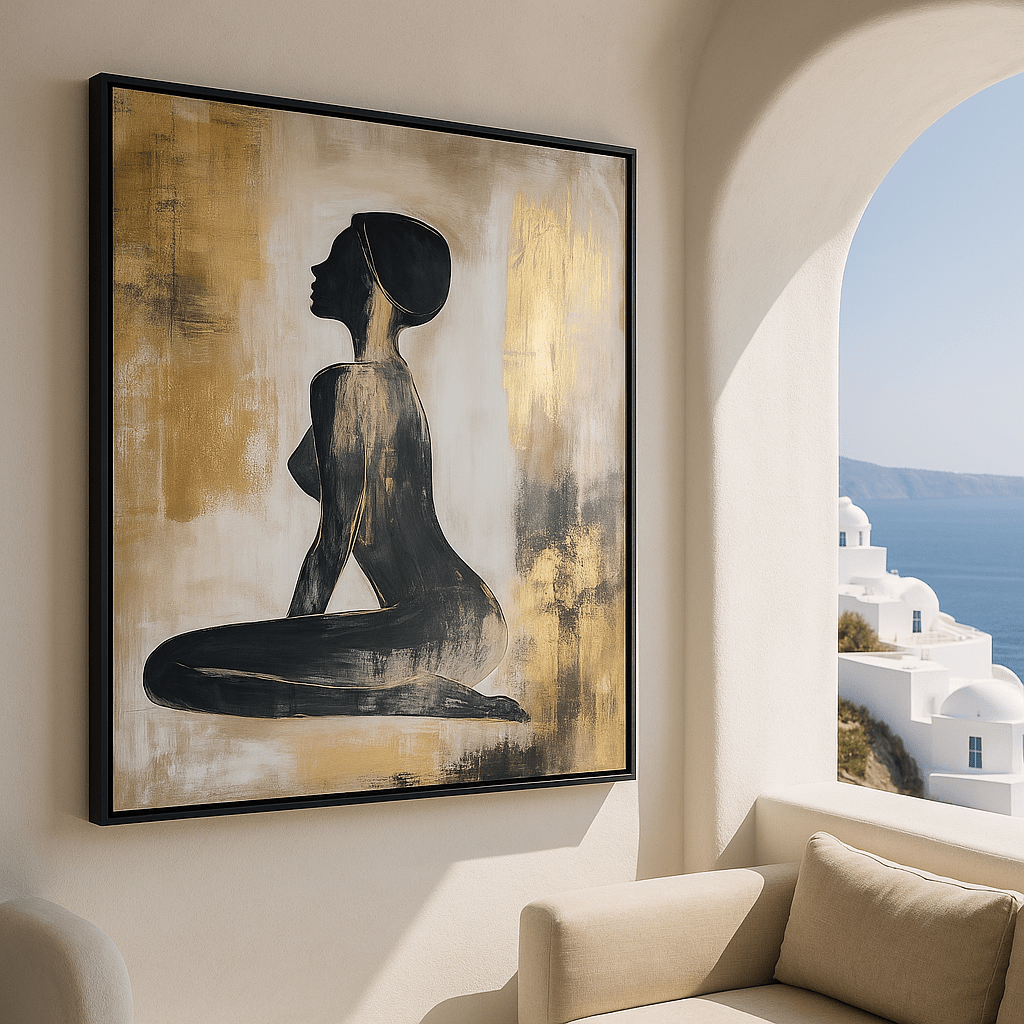 Original Painting: Golden Grace – Minimalist Female Silhouette in Black & Gold - Chiara Rossetti