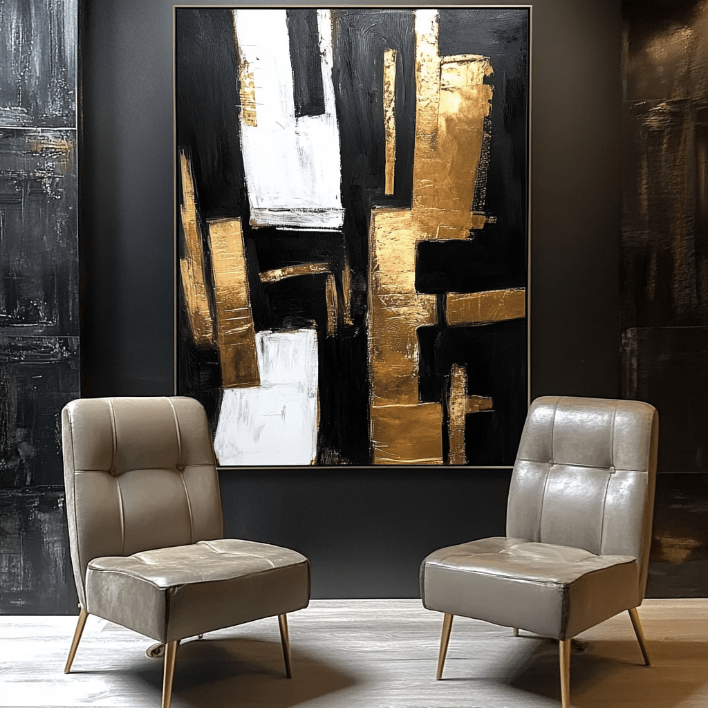 Original Painting : Golden Monolith - Black and Gold Painting on Canvas - Chiara Rossetti