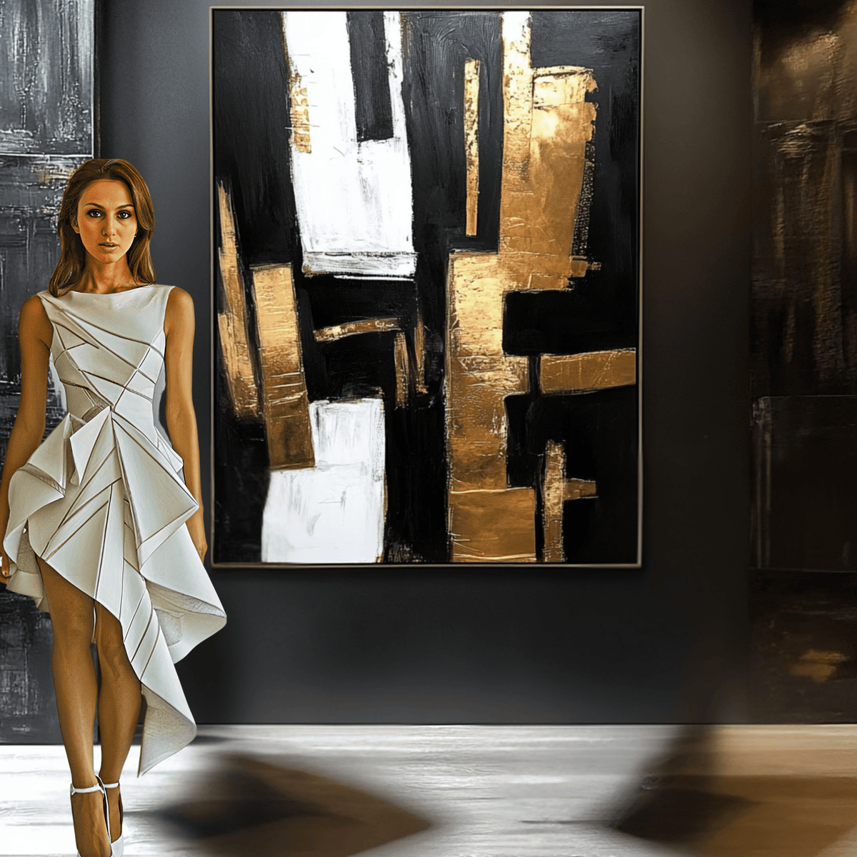 Original Painting : Golden Monolith - Black and Gold Painting on Canvas modern abstract canvas wall art by Rossetti Art – luxury interior design artwork for living room, bedroom, office – black and gold art black and gold artwork black and gold canvas art