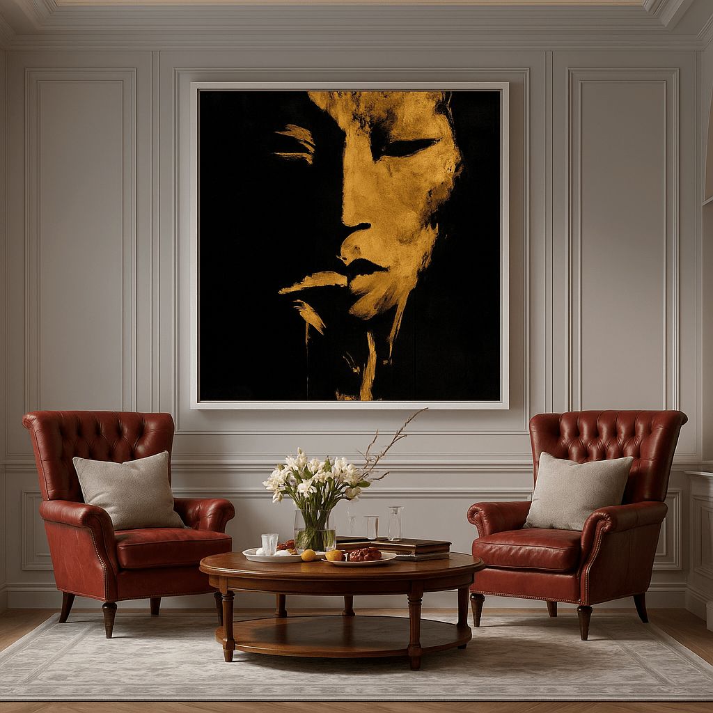 Original Painting : Golden Silence – Abstract Face Original Canvas Art - Chiara Rossetti