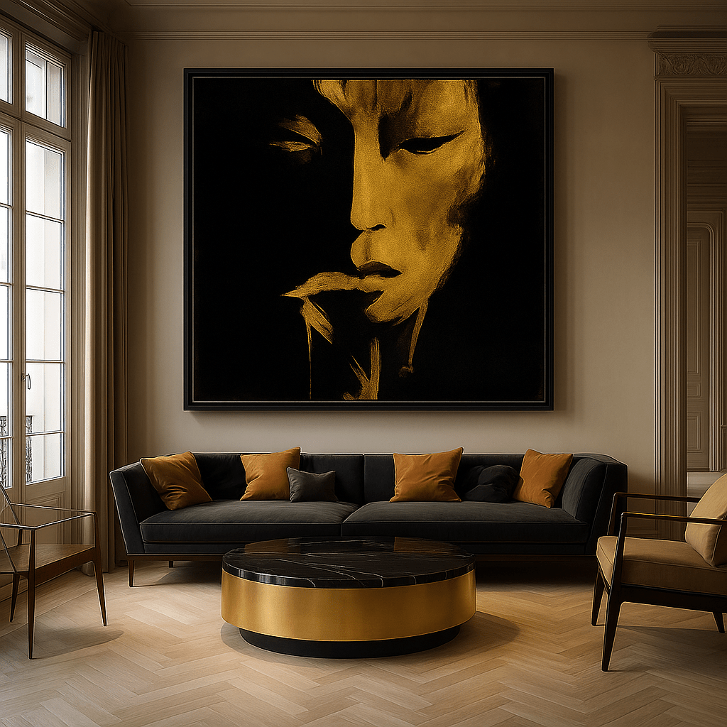Original Painting : Golden Silence – Abstract Face Original Canvas Art - Chiara Rossetti