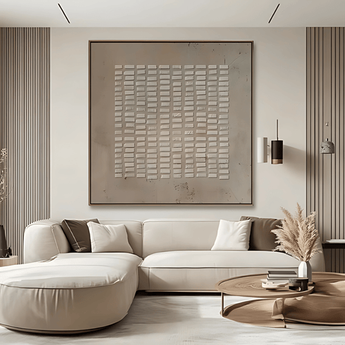 Original Painting : Handmade Abstract Line Grid Painting - Neutral Minimalist Wall Art modern abstract canvas wall art by Rossetti Art – luxury interior design artwork for living room, bedroom, office – abstract wall art art for modern interiors contemporary wall painting