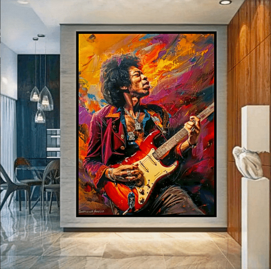 Original Painting : Jimi Hendrix Paintings Canvas Pop Art - Handmade Painting modern abstract canvas wall art by Rossetti Art – luxury interior design artwork for living room, bedroom, office – Celebrity Inspired Art Handmade Art Canvas handmade pop art