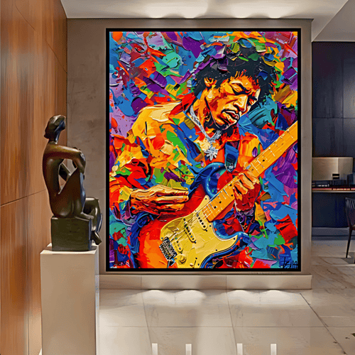 Original Painting : Jimi Hendrix Paintings Canvas Pop Art - Handmade Painting modern abstract canvas wall art by Rossetti Art – luxury interior design artwork for living room, bedroom, office – Celebrity Inspired Art Handmade Art Canvas handmade pop art
